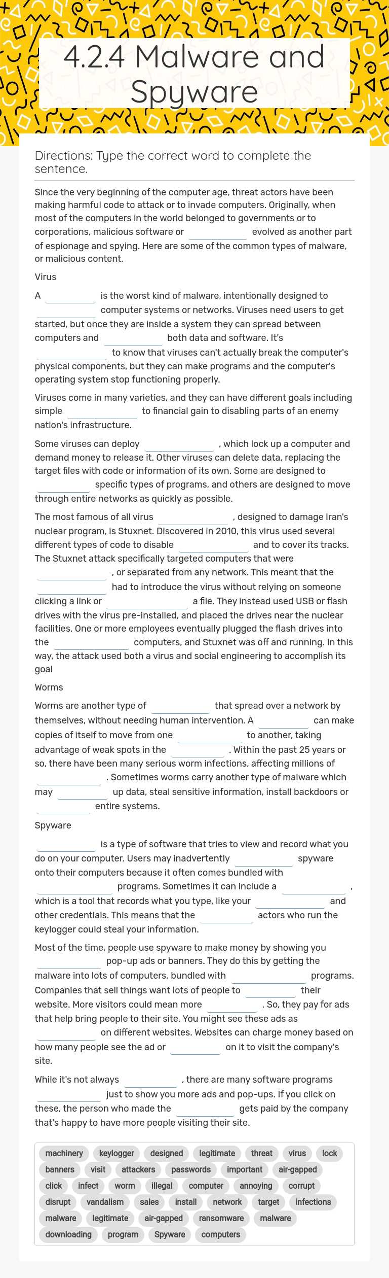 4.2.4 Malware and Spyware worksheet preview image