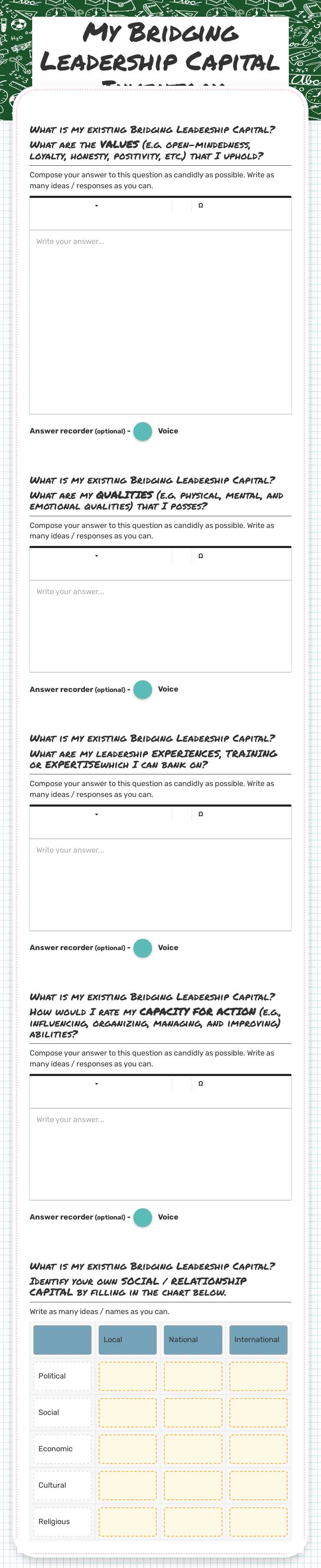 My Bridging Leadership Capital Inventory worksheet preview image