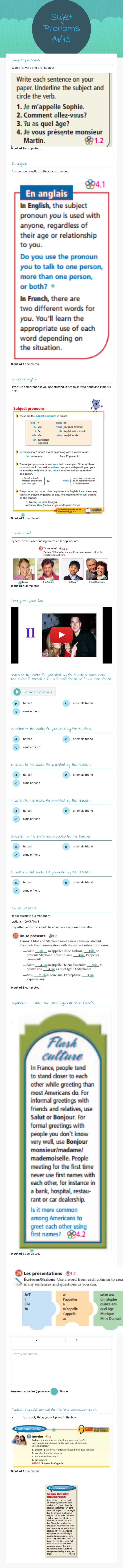 Sujet Pronoms 14/15 worksheet preview image