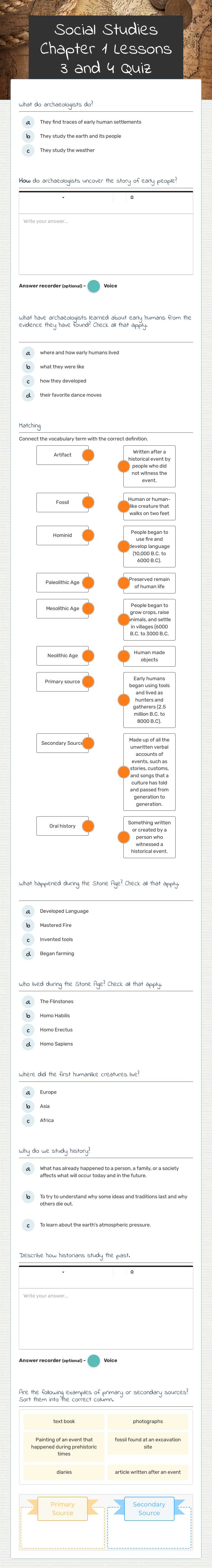 Social Studies Chapter 1 Lessons 3 and 4 Quiz worksheet preview image