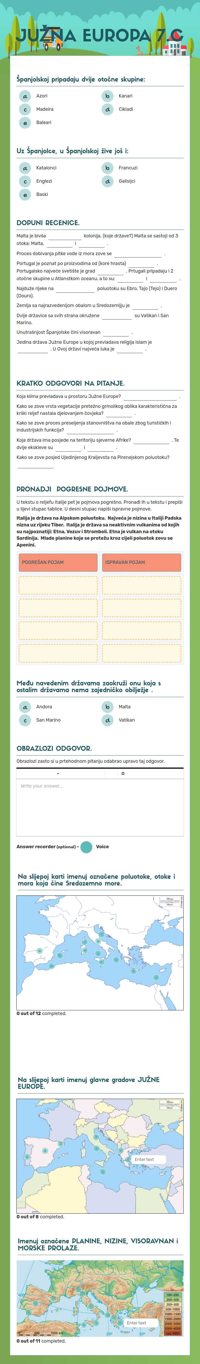 JUŽNA EUROPA 7.C Grade 7 worksheet preview