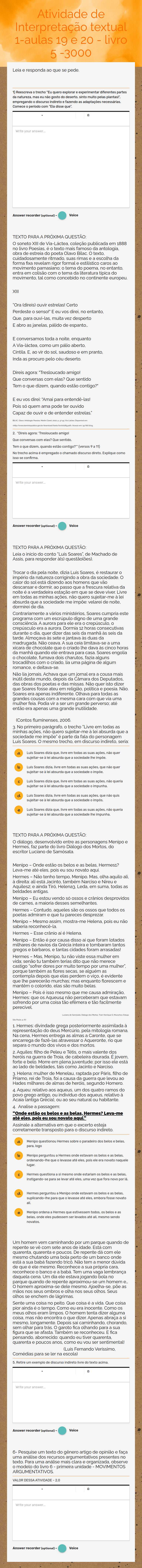 Atividade de Interpretação textual 1-aulas 19 e 20 - livro 5 -3000 worksheet preview image