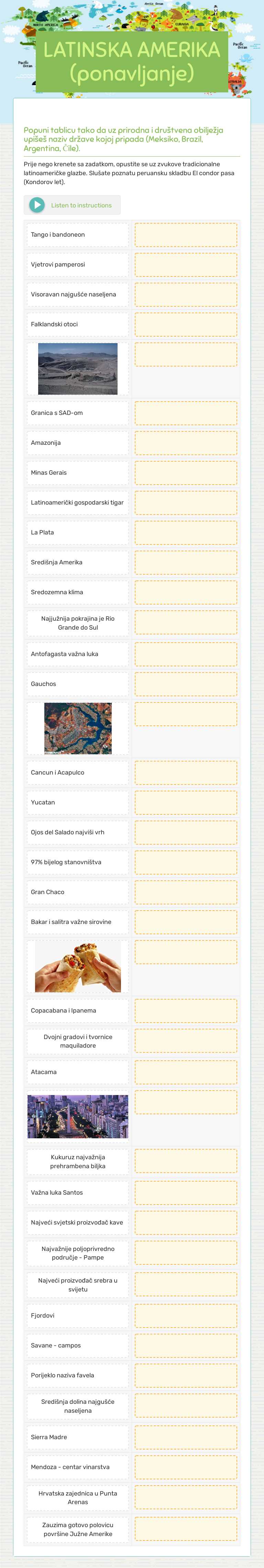 LATINSKA AMERIKA
(ponavljanje) worksheet preview image