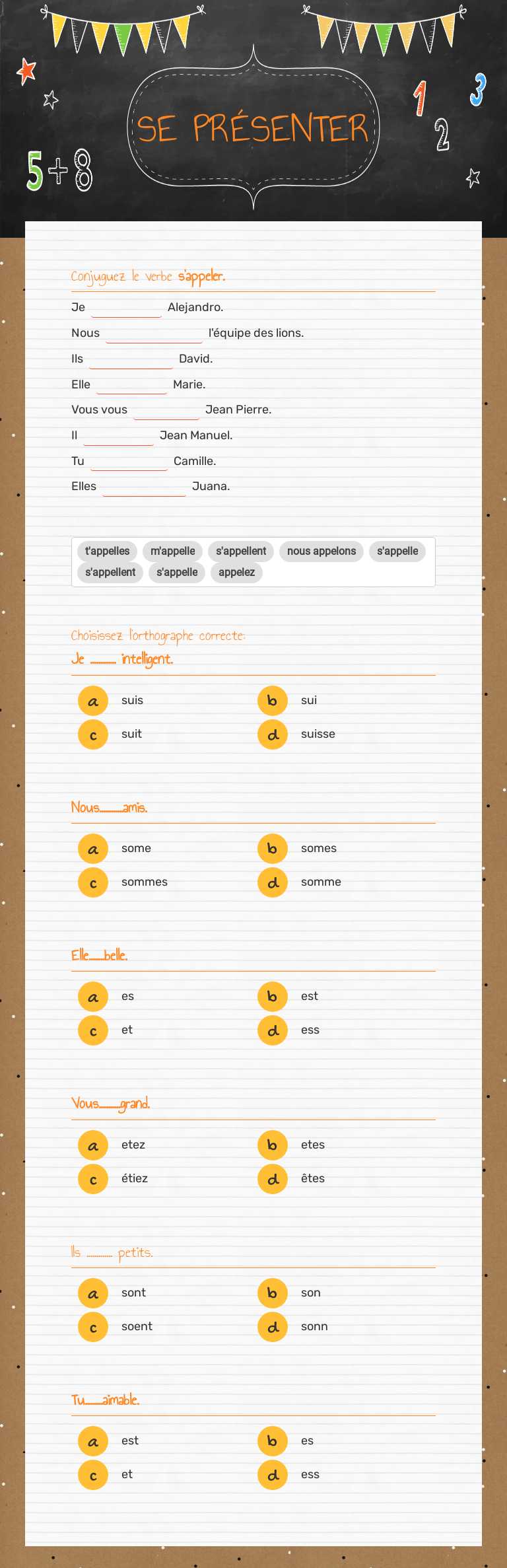 SE PRÉSENTER Grade 9 worksheet preview