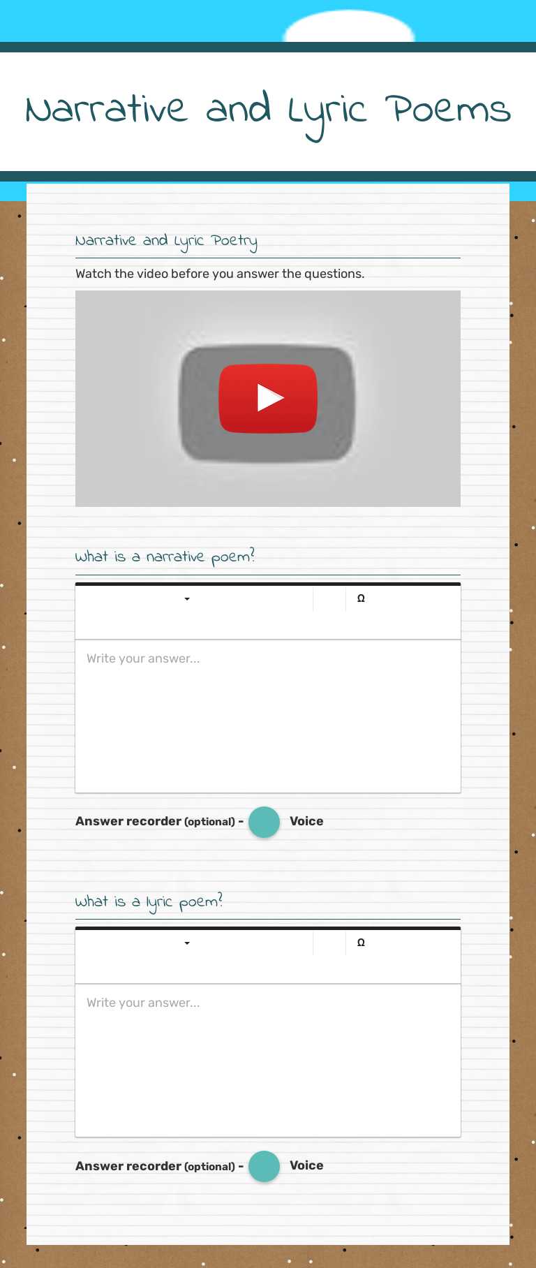 Narrative and Lyric Poems worksheet preview image