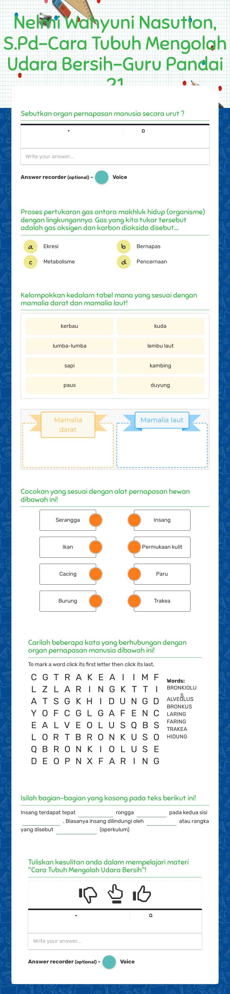 Nelmi Wahyuni Nasution, S.Pd-Cara Tubuh Mengolah Udara Bersih-Guru Pandai 21 Grade 5 worksheet preview