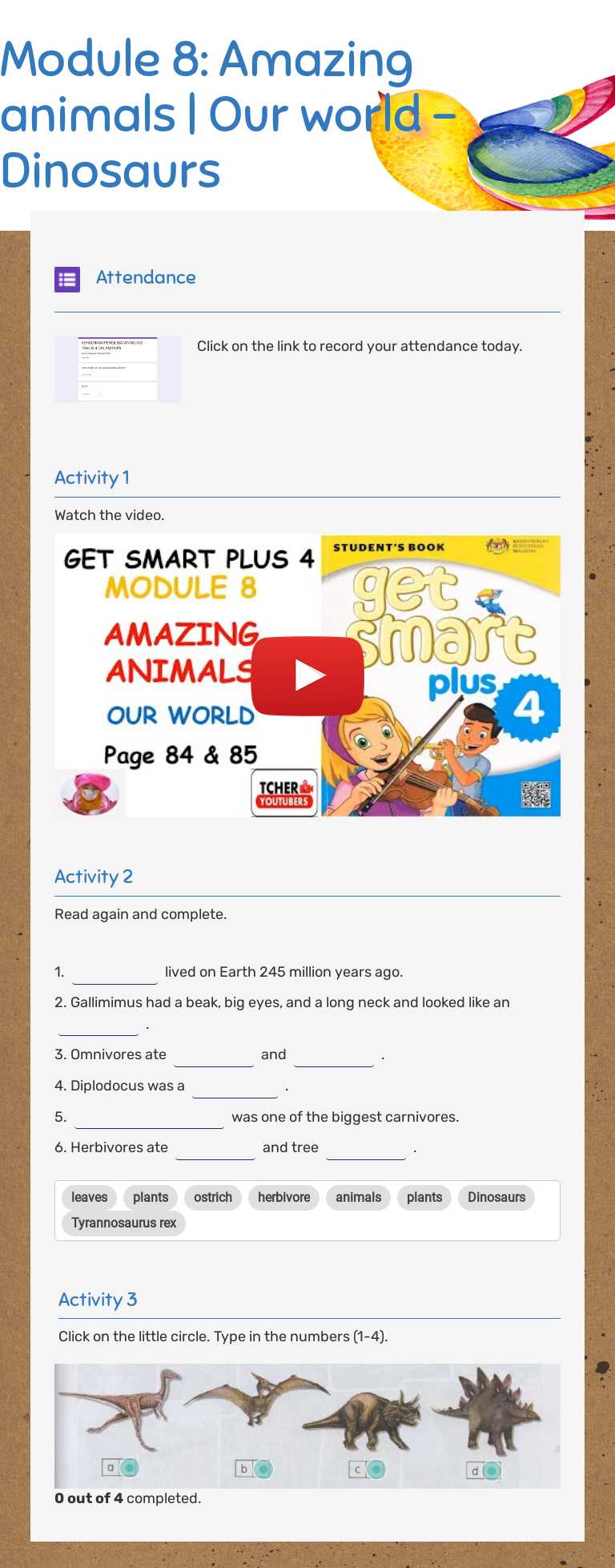 Module 8: Amazing animals | Our world - Dinosaurs Grade 4 worksheet preview