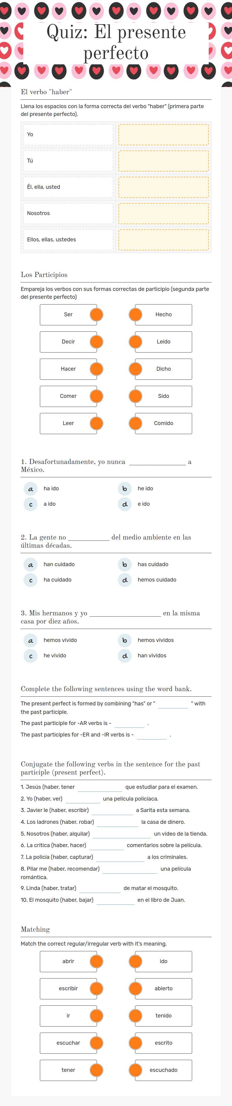 Quiz: El presente perfecto worksheet preview image