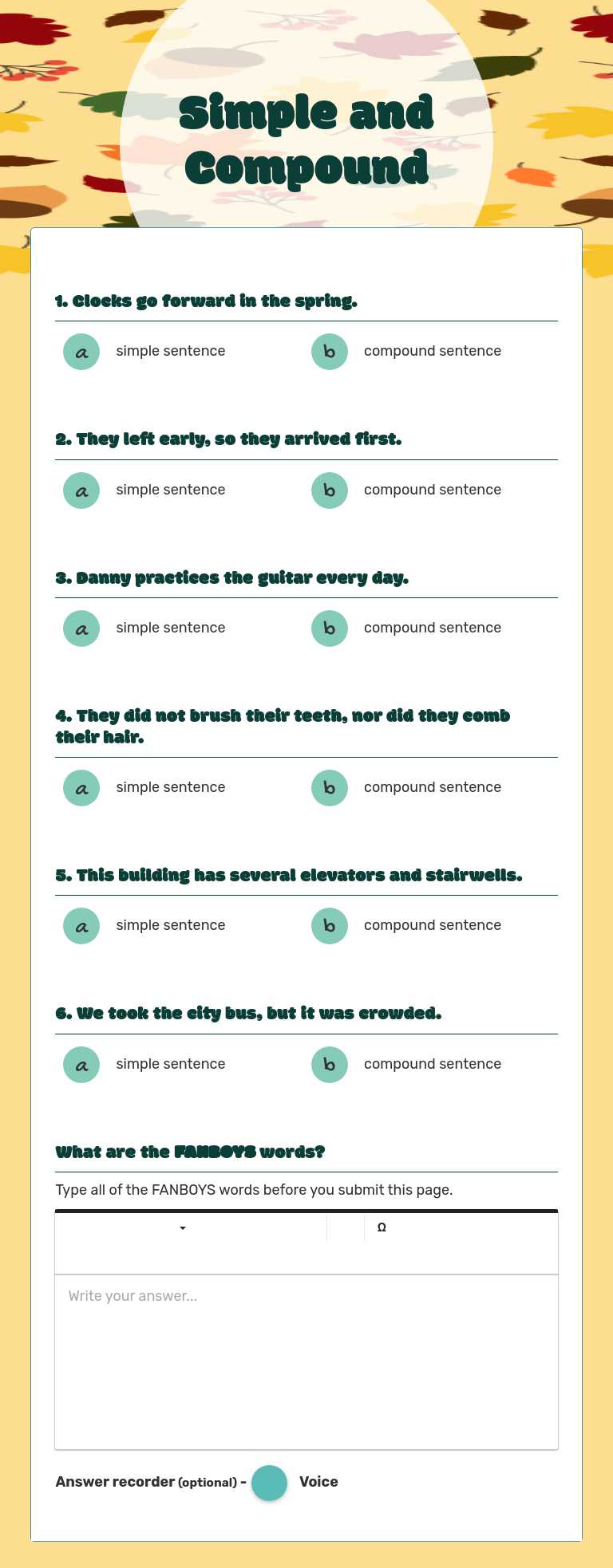 Simple and Compound worksheet preview image