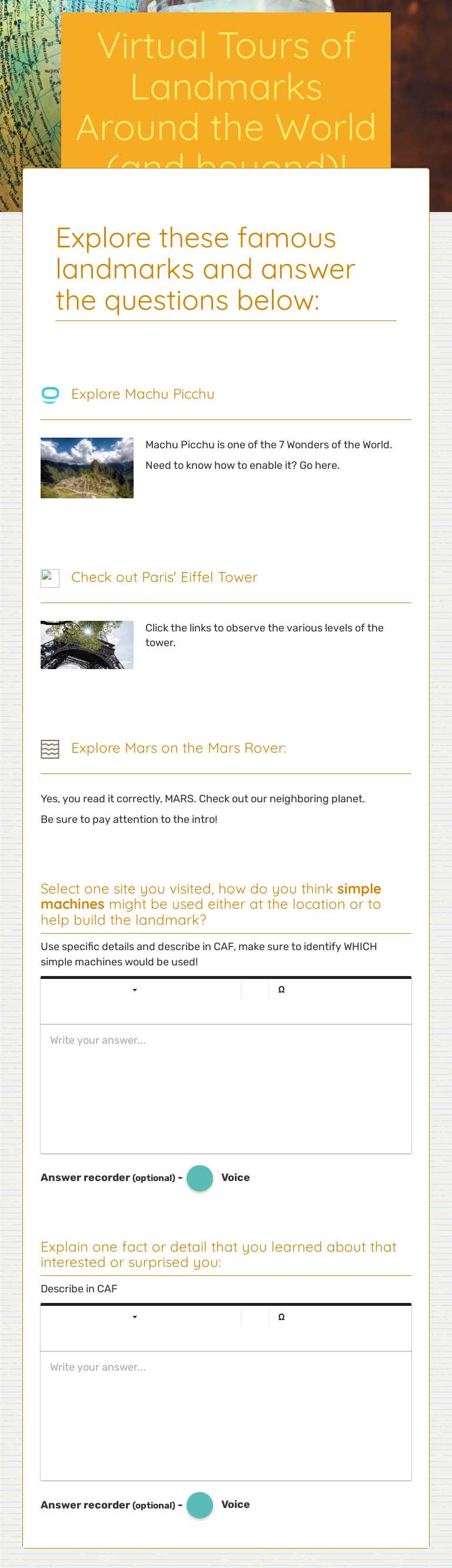 Virtual Tours of Landmarks Around the World (and beyond)! Grade 3 worksheet preview