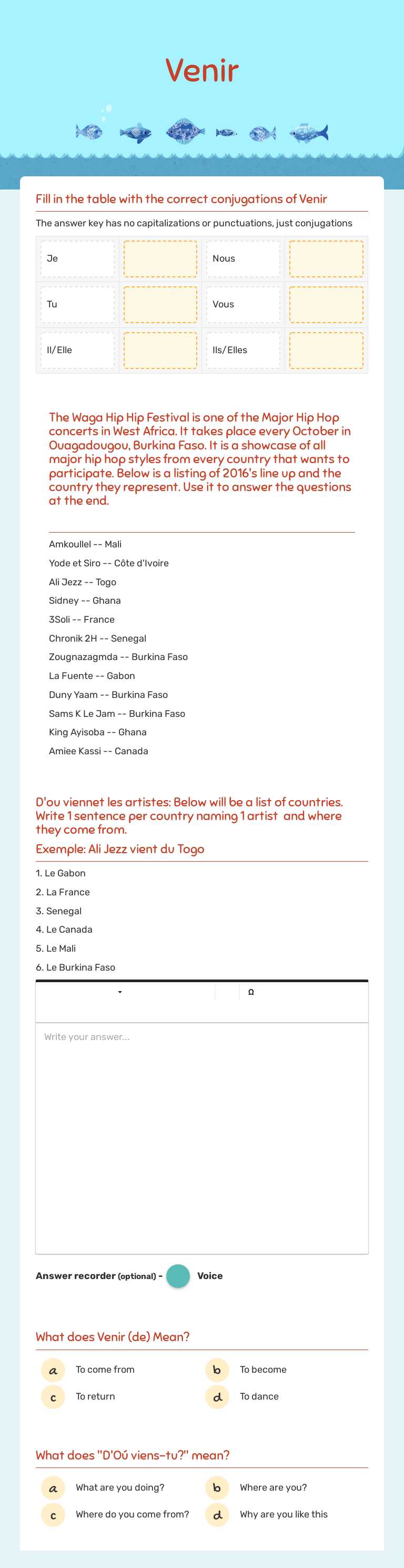 Venir worksheet preview image
