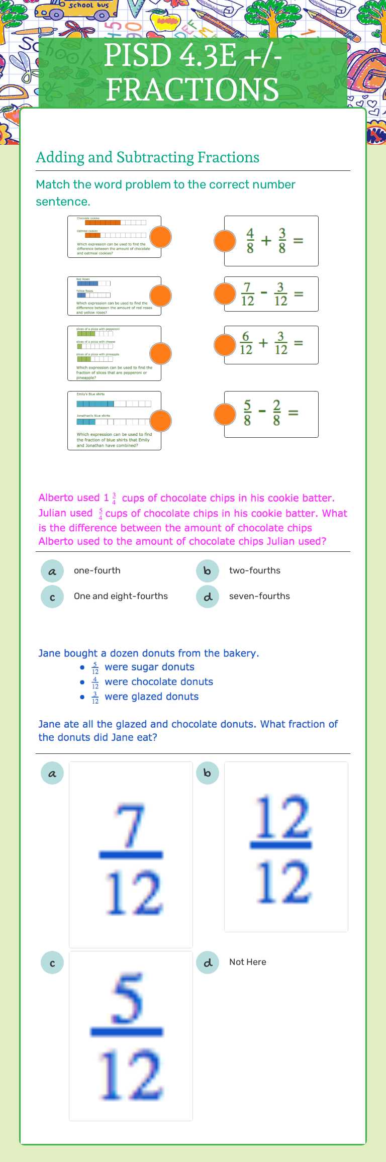 PISD 4.3E +/- FRACTIONS Grade 4 worksheet preview