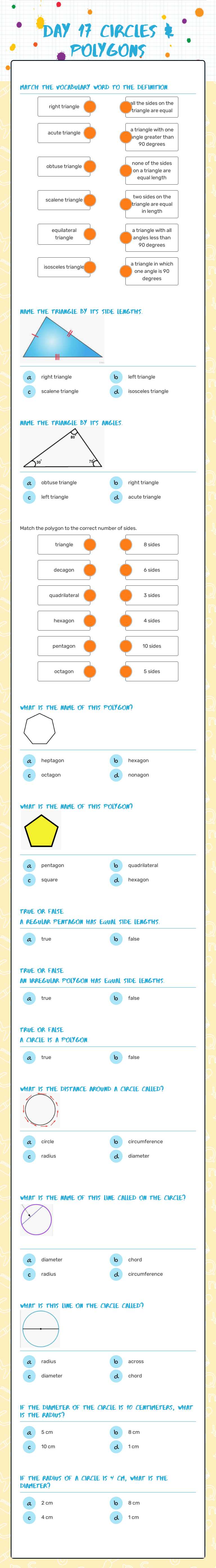 Day 17 CircleS & PolygonS worksheet preview image