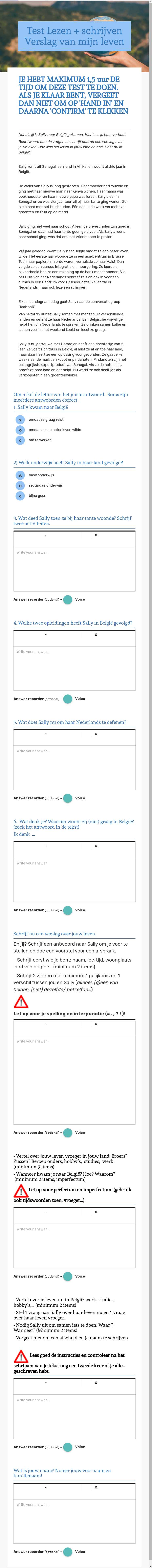 Test Lezen + schrijven Verslag van mijn leven Grade 3 worksheet preview