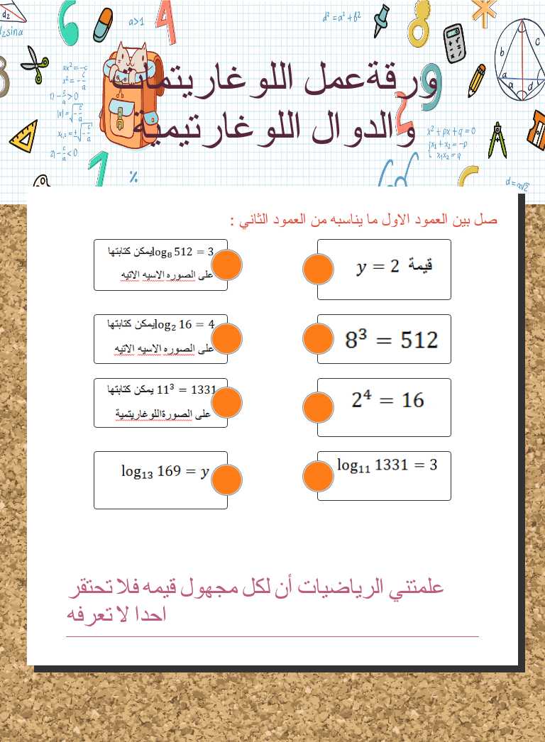 ورقةعمل اللوغاريتمات والدوال اللوغارتيمية Grade 11 worksheet preview