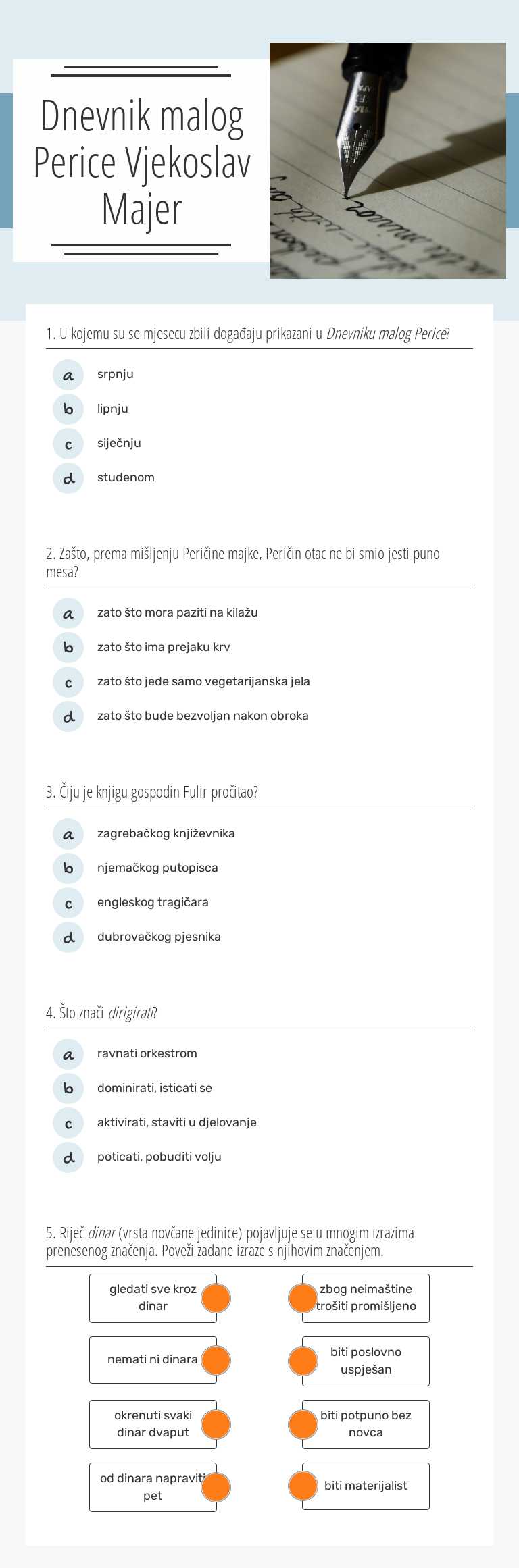 Dnevnik malog Perice Vjekoslav Majer worksheet preview image