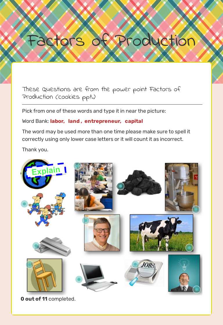 Factors of Production worksheet preview image