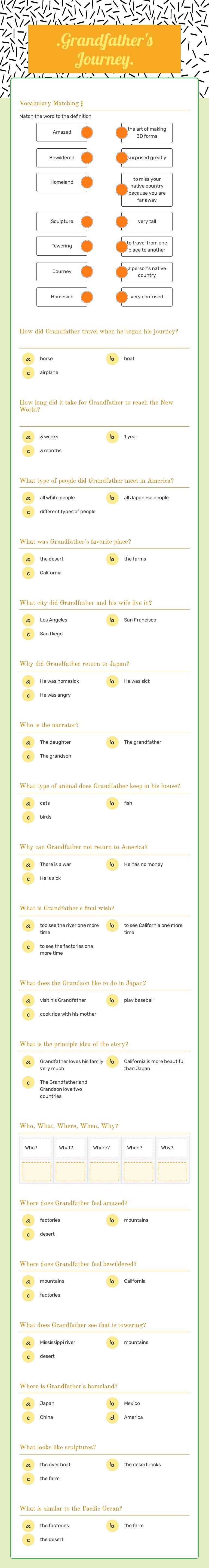 .Grandfather's Journey. worksheet preview image