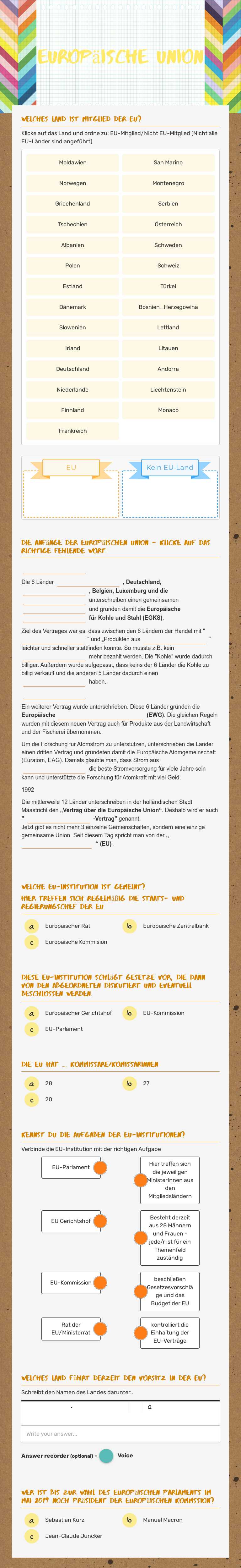 Europäische Union worksheet preview