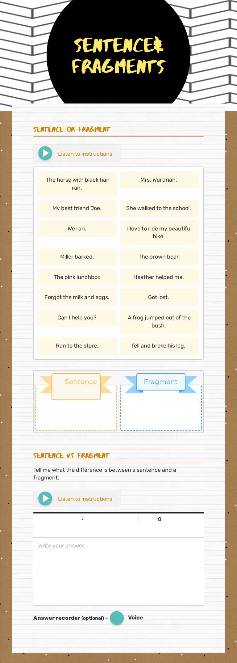 Sentence& Fragments worksheet preview image
