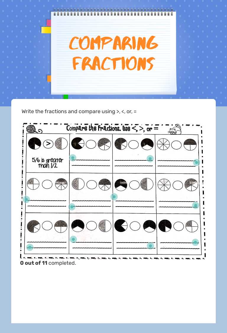 Comparing fractions worksheet preview image