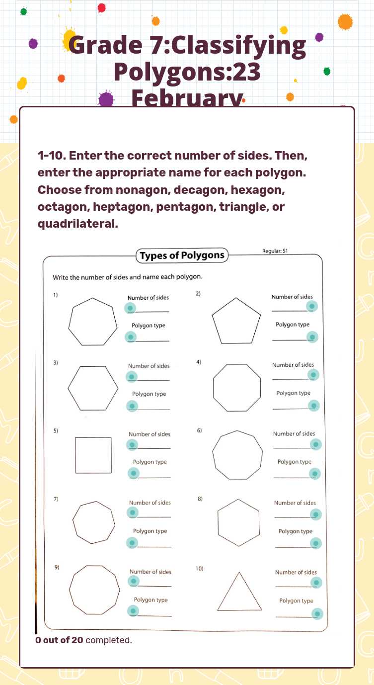 Grade 7:Classifying Polygons:23 February Grade 5 worksheet preview