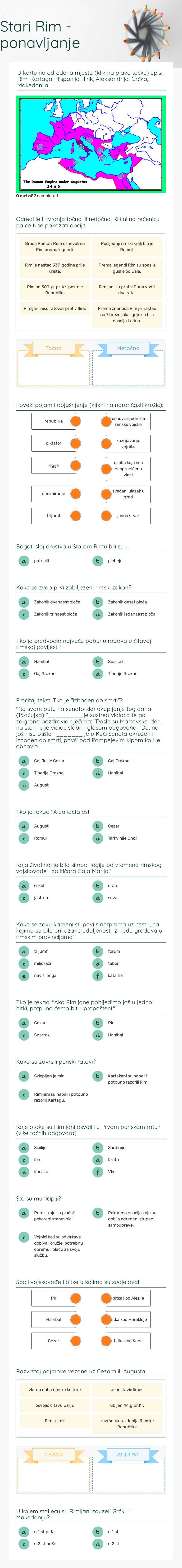 Stari Rim - ponavljanje Grade 5 worksheet preview