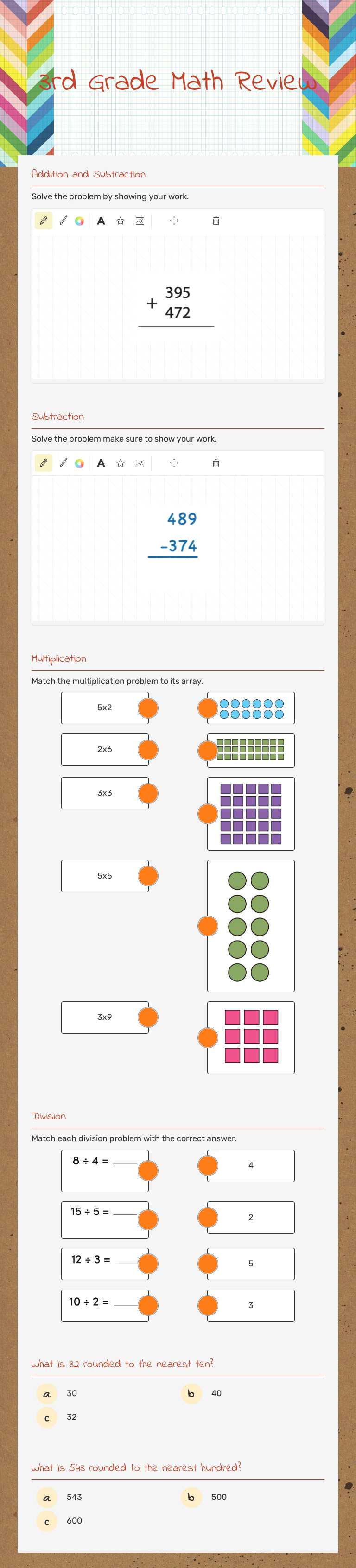 3rd Grade Math Review worksheet preview image