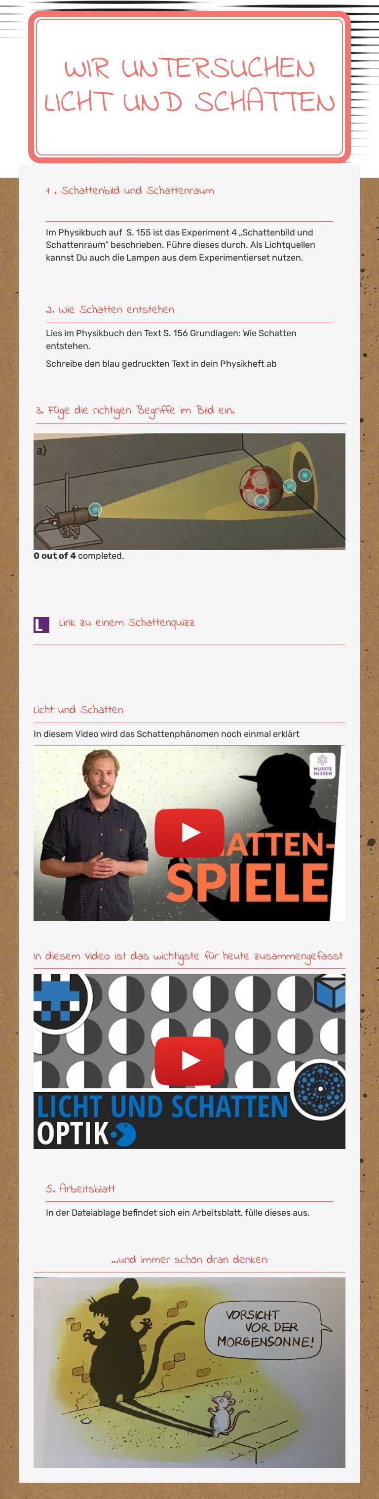 Wir untersuchen Licht und 
Schatten worksheet preview image