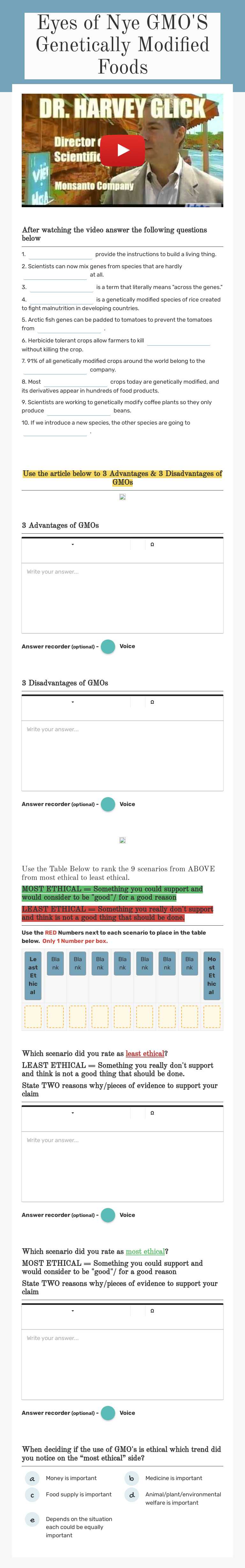 Eyes of Nye GMO'S Genetically Modified Foods worksheet preview image