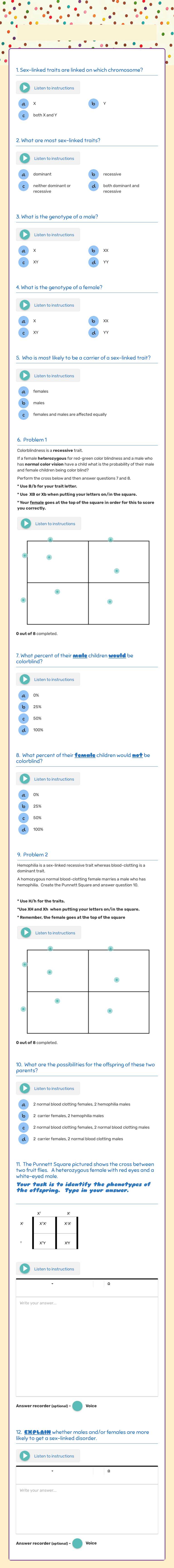 Sex Linked Traits worksheet preview image