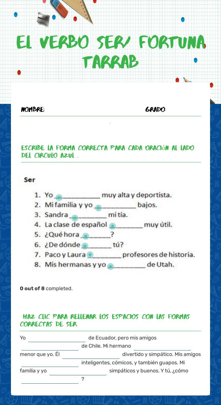 el verbo ser/
Fortuna Tarrab worksheet preview image