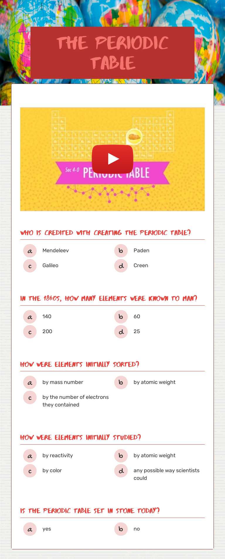 The Periodic Table worksheet preview image