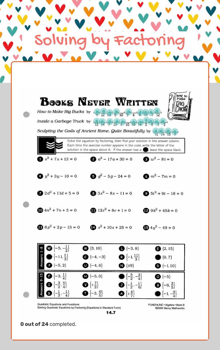 Solving by Factoring Grade 9 worksheet preview