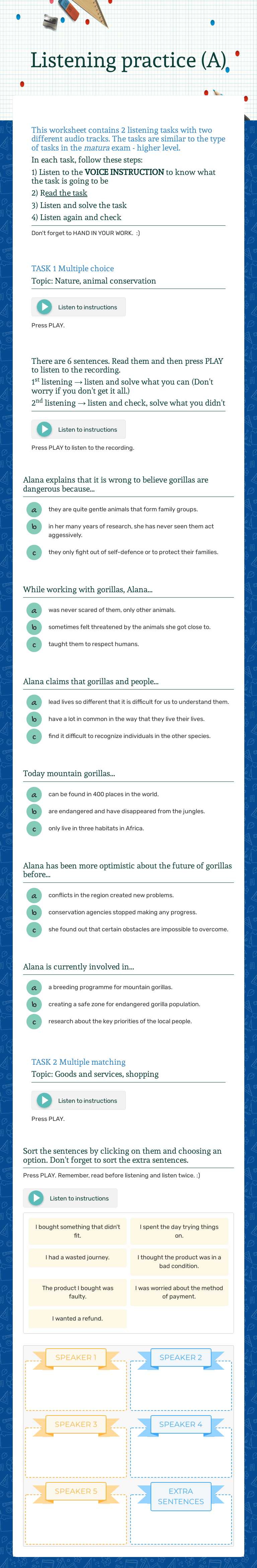 Listening practice (A) worksheet preview image