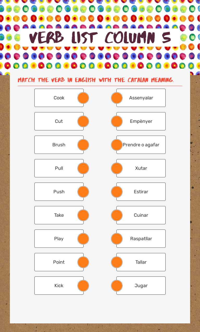 VERB LIST column 5 worksheet preview image