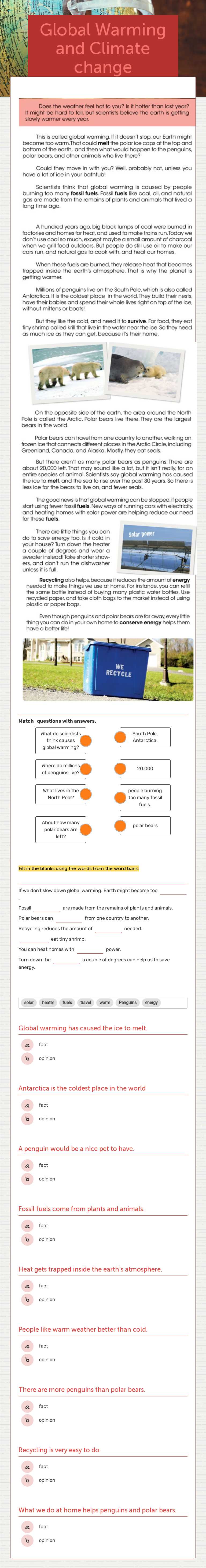 Global Warming and Climate change worksheet preview image