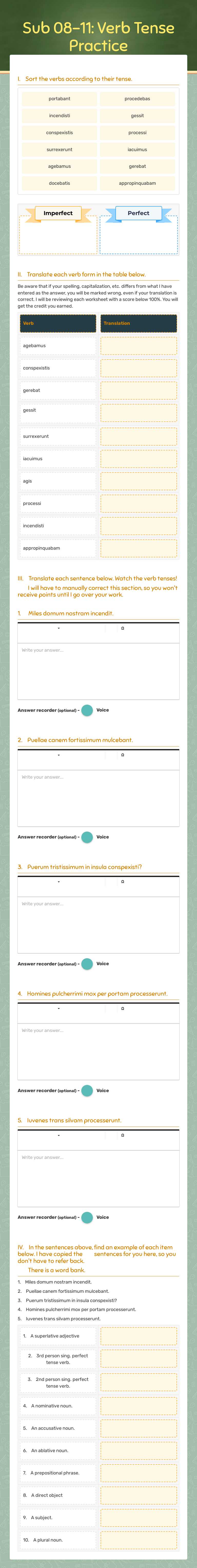 Sub 08-11: Verb Tense Practice worksheet preview