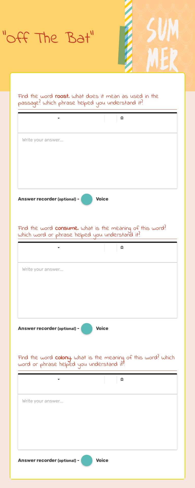 "Off The Bat" worksheet preview image