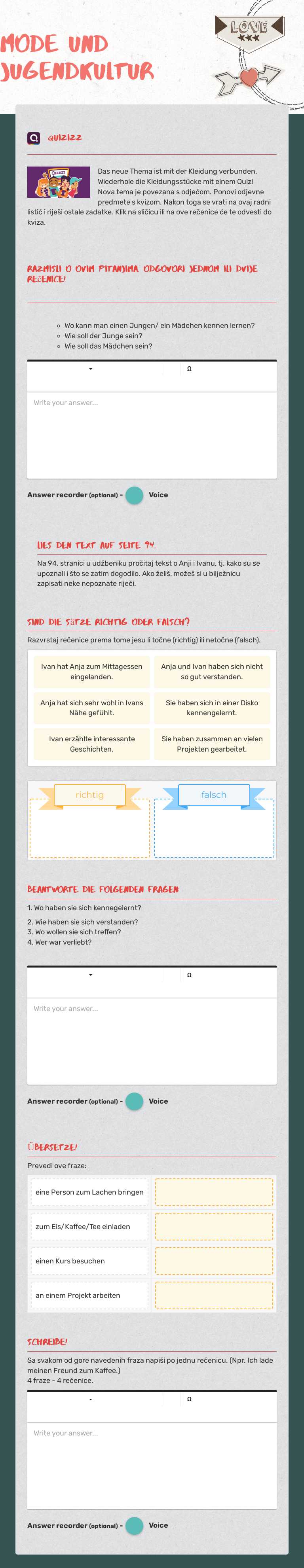 Mode und jugendkultur worksheet preview image