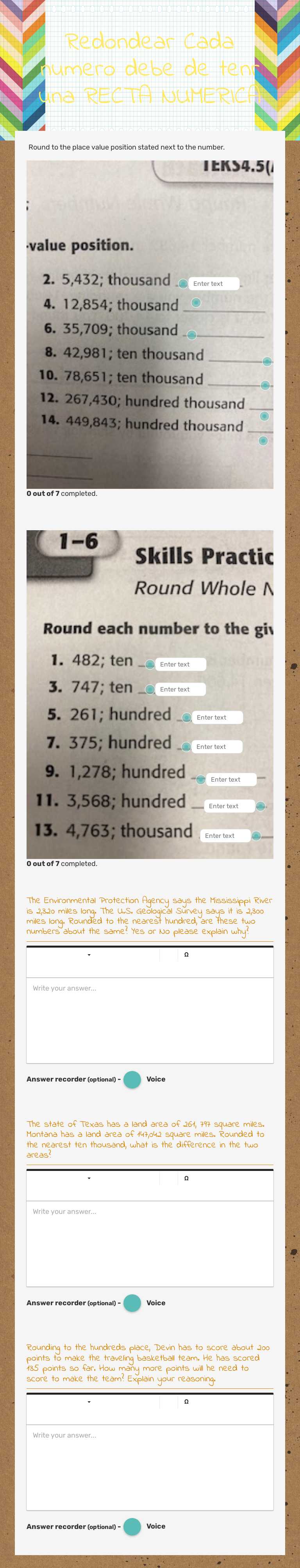 Redondear Cada numero debe de tenr una RECTA NUMERICA worksheet preview image
