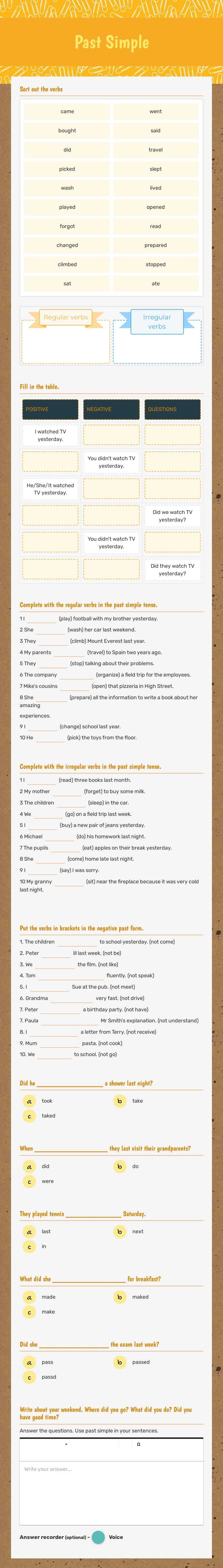 Past Simple Grade 6 worksheet preview