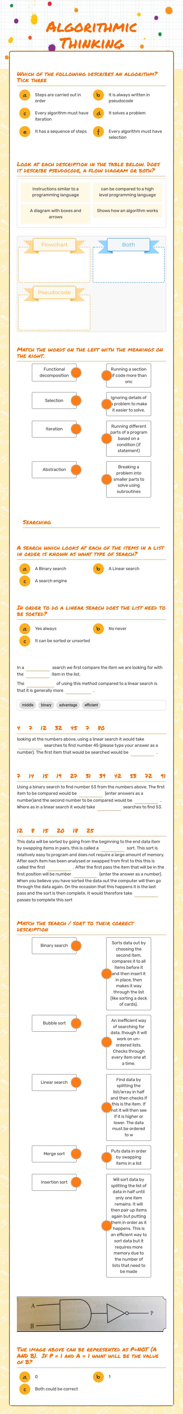 Algorithmic Thinking worksheet preview image