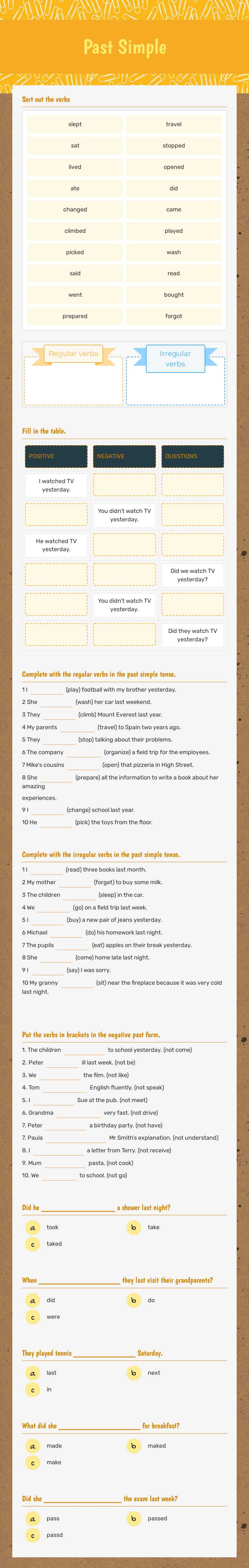 Past Simple Grade 6 worksheet preview