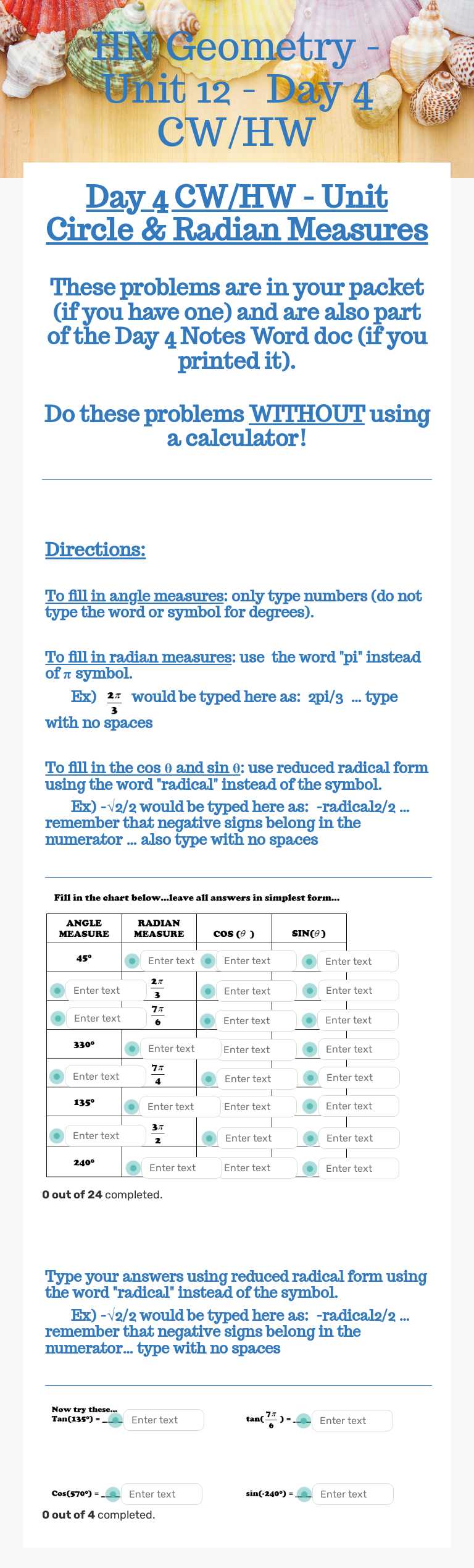 HN Geometry - Unit 12 - Day 4 CW/HW worksheet preview image