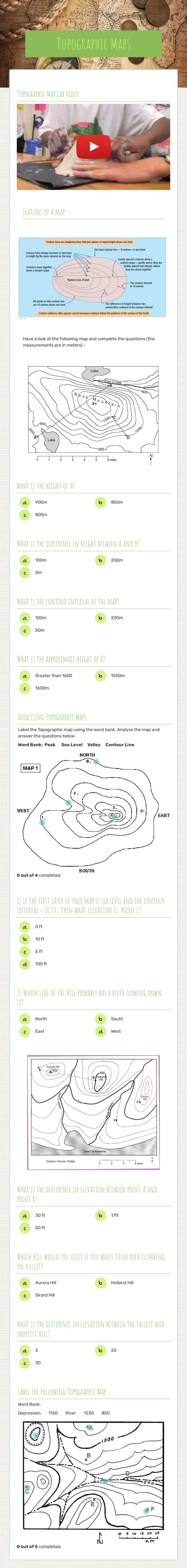 Topographic Maps worksheet preview image