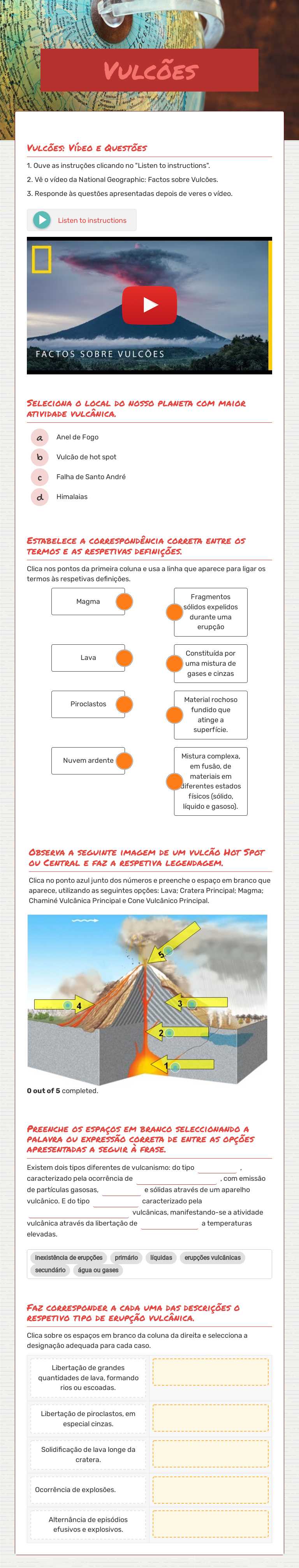 Vulcões worksheet preview image