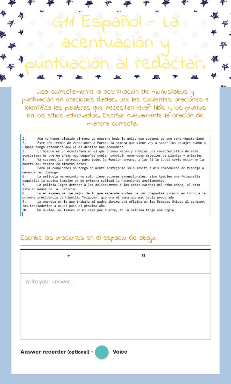 G11 Español -  La acentuación y puntuación al redactar. worksheet preview image