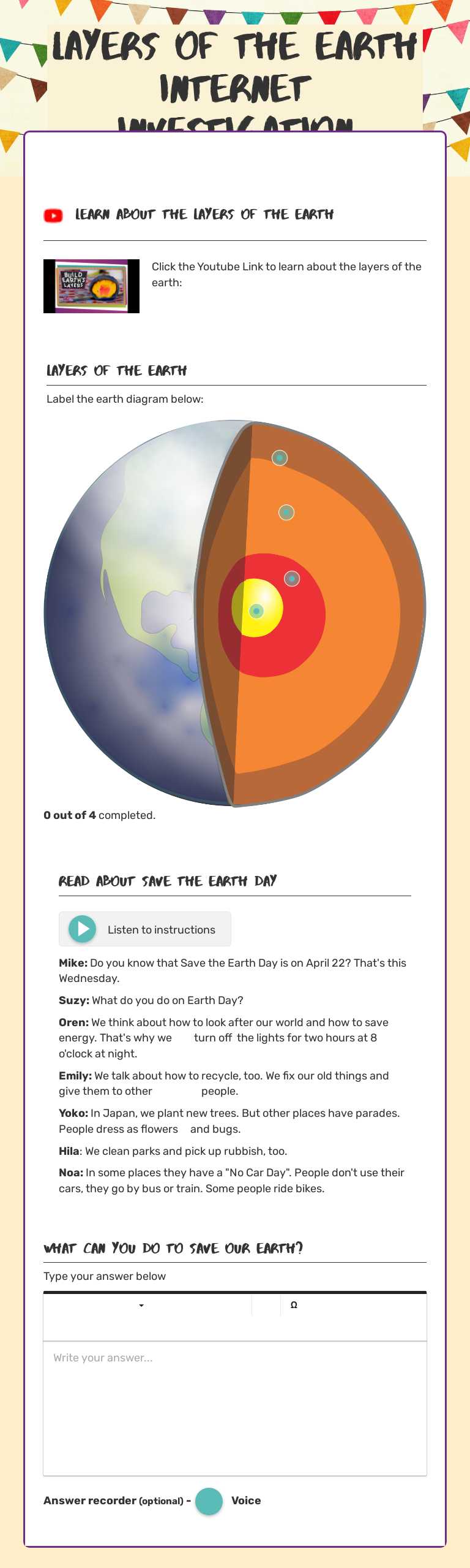 LAYERS OF THE EARTH INTERNET INVESTIGATION worksheet preview image
