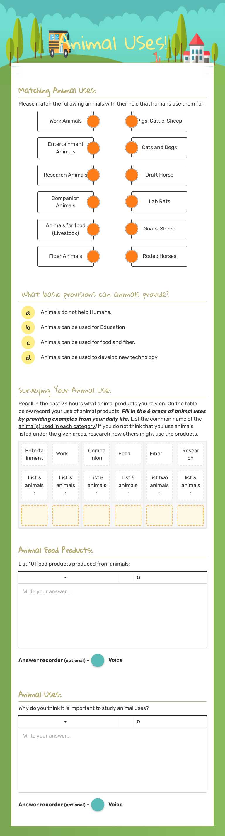 Animal USes! worksheet preview image
